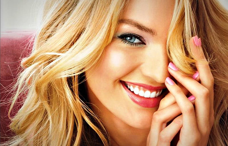 Candice Swanepoel, girl, model, hand, blonde, face, smile, woman, HD wallpaper