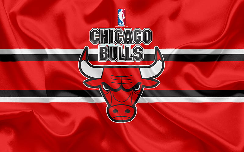 Chicago Bulls, basketball club, NBA, emblem, new logo, USA, National Basketball Association, silk flag, basketball, Chicago, Illinois, US basketball league, Central Division, HD wallpaper