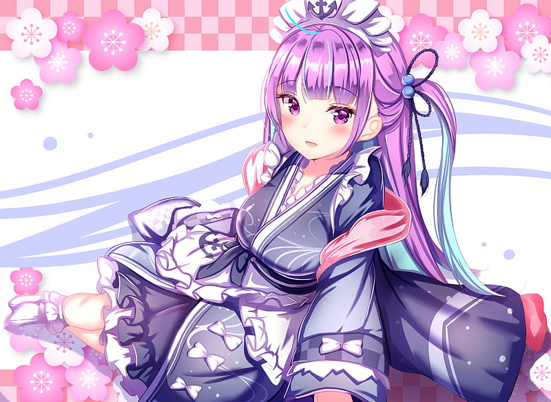 minato aqua, hololive, virtual youtuber, purple hair, maid outfit, Anime, HD wallpaper