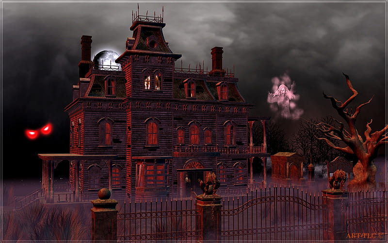 Haunted House, house, spooky, ghosts, dark, haunted, HD wallpaper