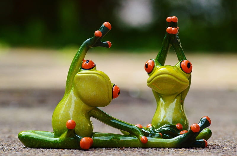 Yoga, gym, frogs, green, figurine, HD wallpaper