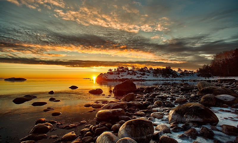 Winter Sunshine, beach, rocks, nature, sunshine, sunset, clouds, winter, HD  wallpaper | Peakpx