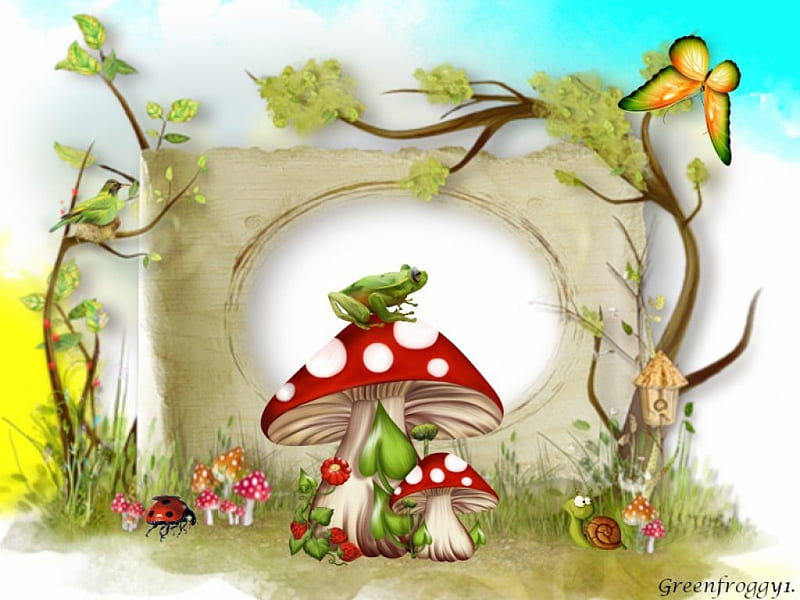 Premium Vector  A set of cute illustrations with a bunny frog mushrooms  strawberry cloud and flowers
