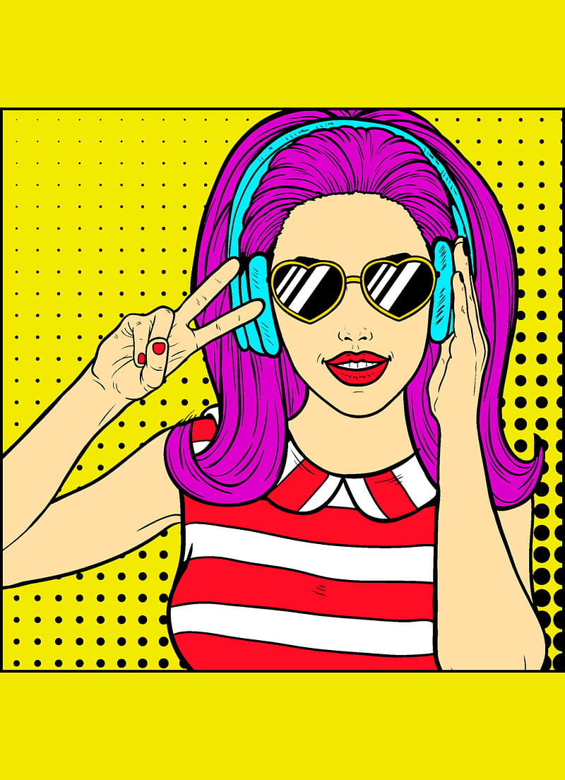Comic girl, barbie, girl, cartoon, fiction, comicstyle, hipster, bright, vibrant, coloured, yellow, HD phone wallpaper