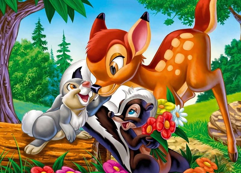 Bambi & His Friends~, forest, rabbit, Disney, movie, bambi, skunk, spring,  deer, HD wallpaper | Peakpx