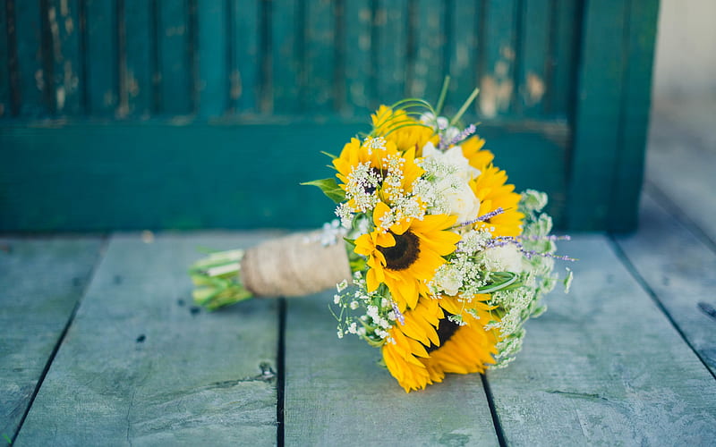 Yellow wedding bouquet, yellow gerberas, bridal bouquet, yellow flowers, bouquets of gerberas, HD wallpaper