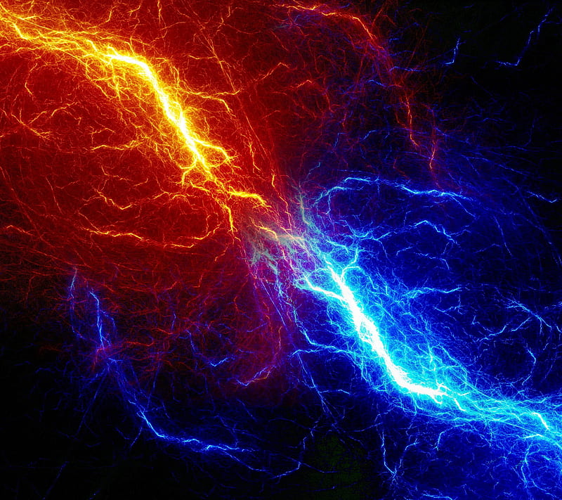 Conflict, abstract, fire, ice, lightning, HD wallpaper
