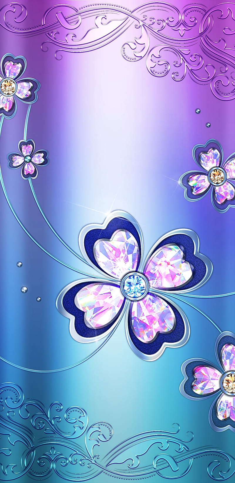 BeautifulJewels, bonito, blue, colorful, diamonds, flowers, girly, jewels, pretty, purple, HD phone wallpaper