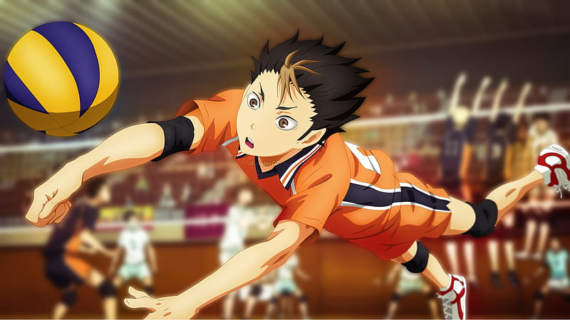 Haikyu Yu Nishinoya Jumping High To Hit Ball Anime, HD wallpaper