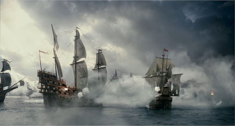 The Spanish Armada being attacked, ancestry , guerra, spanish armada, discovery of america, spanish, spain, galleon, boats, ship, the armada, new world, warship, HD wallpaper