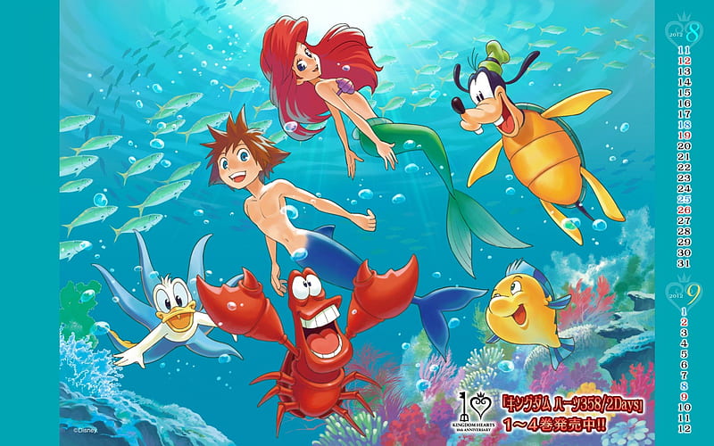 ~Adventures Under The Sea~, fish, goofy, donald duck, video game, kingdom hearts, square enix, sea, ariel, flounder, sora, disney, HD wallpaper