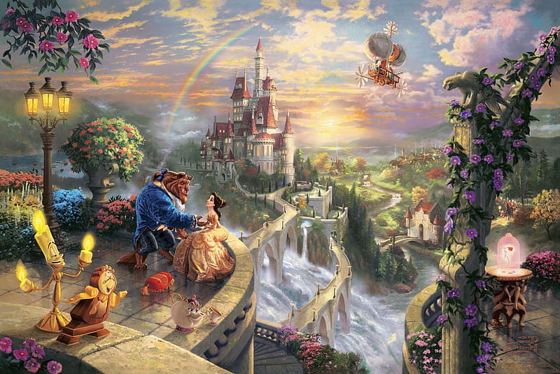 Beauty And The Beast Art Fantasy Balloon Pictura Disney Thomas Kinkade Hd Wallpaper Peakpx