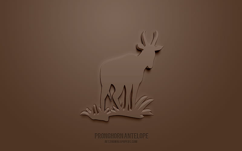 Pronghorn antelope 3d icon, brown background, 3d symbols, Pronghorn antelope, Animals icons, 3d icons, Pronghorn antelope sign, Animals 3d icons, HD wallpaper
