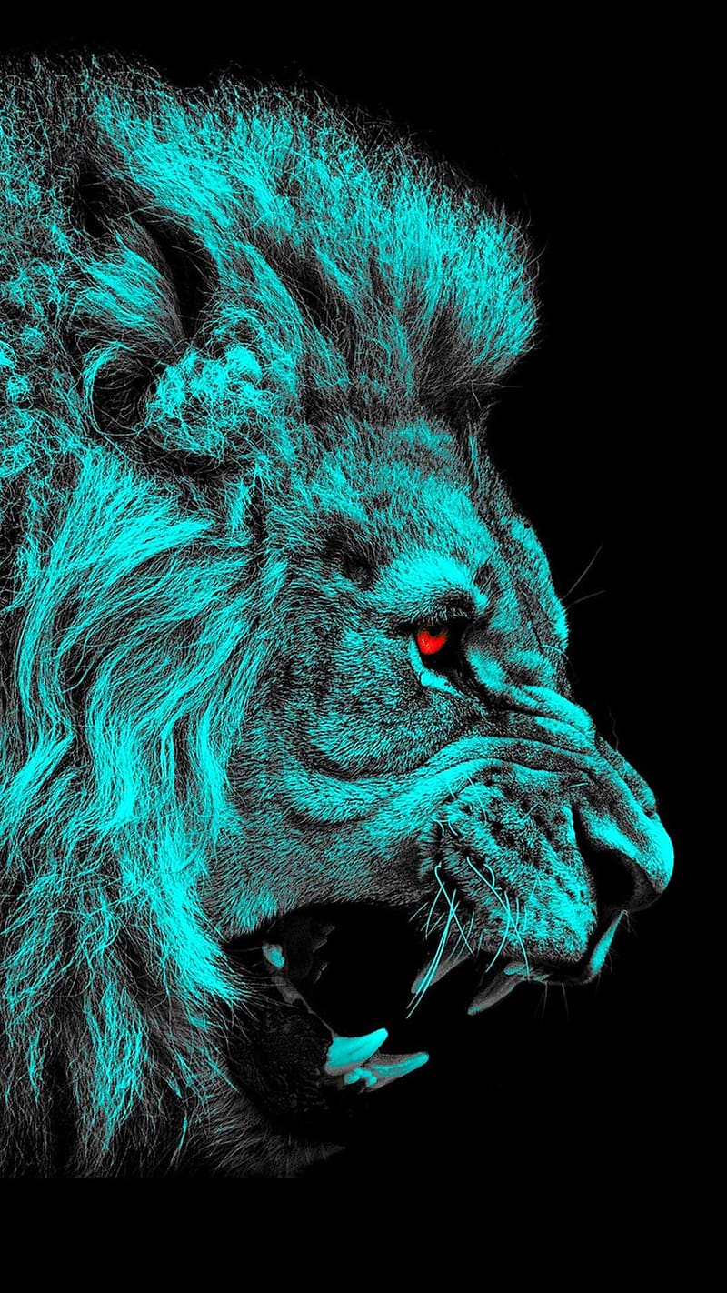 Angry Lion, Aquatic Blue Effect, animal, wild, HD phone wallpaper