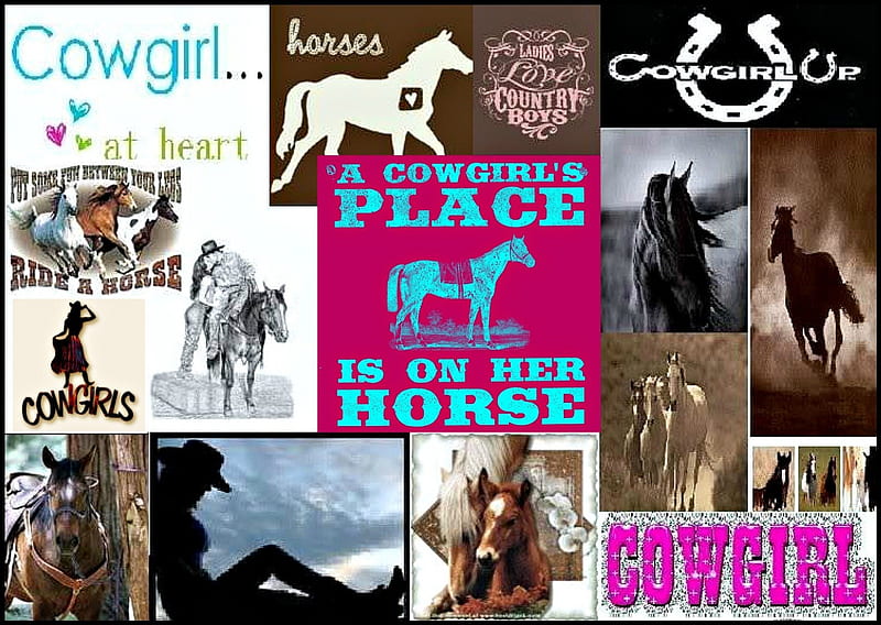 Cowgirl Collage, Collage, Cowgirl, Horses, Cowboy hats, HD wallpaper