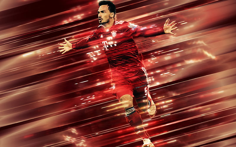 Mats Hummels creative art, blades style, German footballer, Bayern Munich FC, Bundesliga, Germany, red creative background, football, HD wallpaper