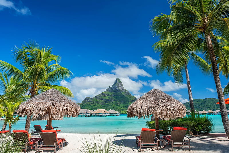 Tahiti, French Polynesia, vacation, ocean, french, Tahiti, bonito, Polynesia, palms, sea, mountain, beach, lagoon, paradise, summer, island, ecotic, tropics, rest, HD wallpaper