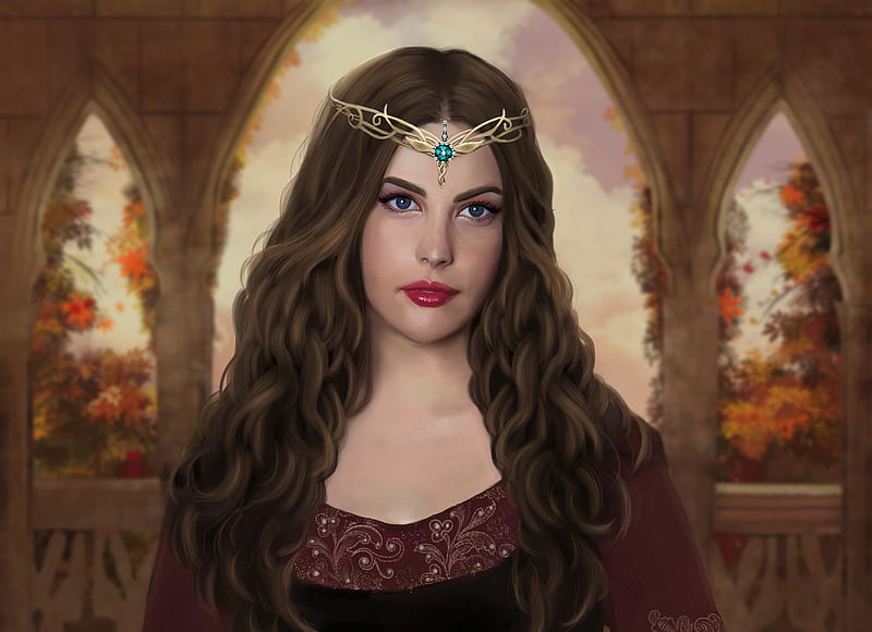 Arwen, art, luminos, elf, fantasy, girl, lotr, princess, furmusete, HD wallpaper