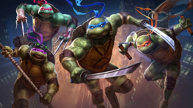 Formidable teenage mutant ninja turtles attack with weapons, HD wallpaper