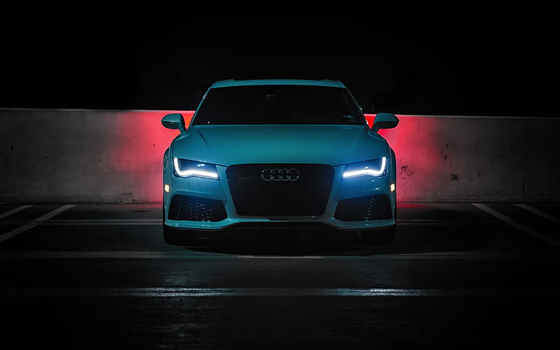 Audi RS7 Sportback, 2016 cars, parking, night, blue rs7, Audi, HD wallpaper
