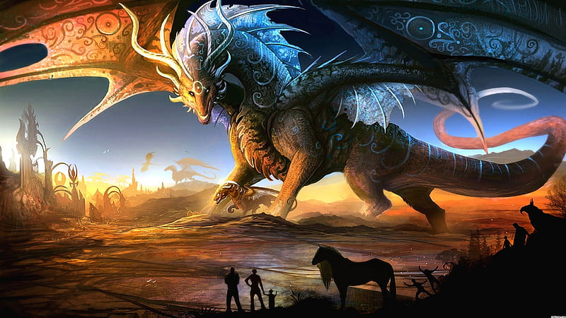 majestic dragon, fantasy, wings, dragon, wild, HD wallpaper