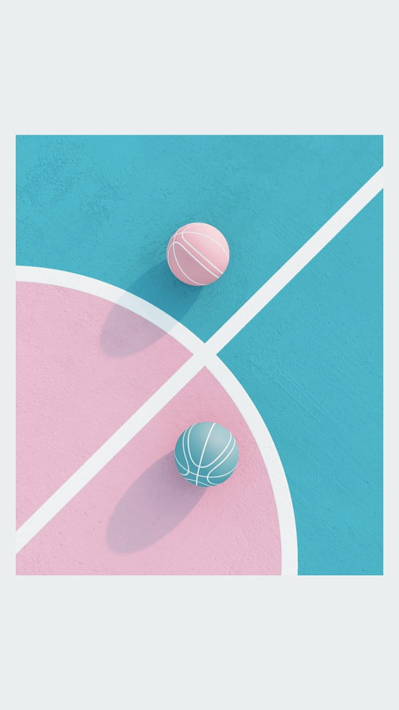 Pink n blue , basketball, basketball ground, cotton candy, cute, cute basketball, patterns, pink and blue, sweet, HD phone wallpaper