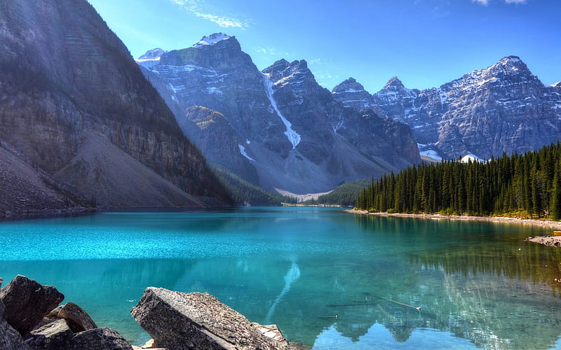 Moraine Lake, glacial lake, Banff, Canada, mountain, lake, HD wallpaper