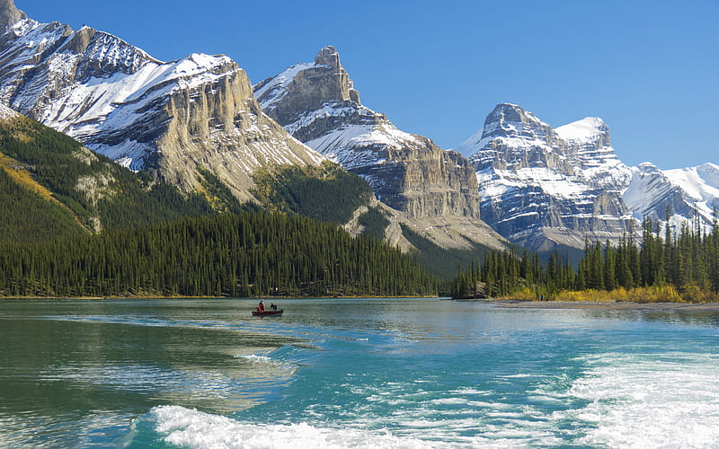 Maligne Lake mountains, canadian landmarks, Jasper National Park, Canada, HD wallpaper