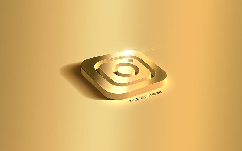 Instagram 3d gold logo, Instagram emblem, Instagram logo, gold background, Instagram, social media, 3d art, HD wallpaper