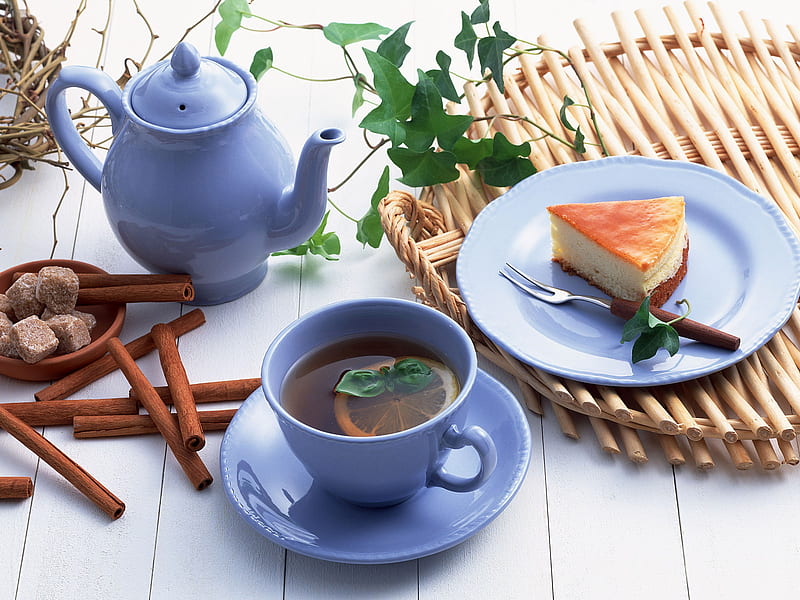 just relax with a cup of tea, cake, lovely, relax, cinnamon, aroma, tea, lemon, sweet, arrangeament, cups, HD wallpaper