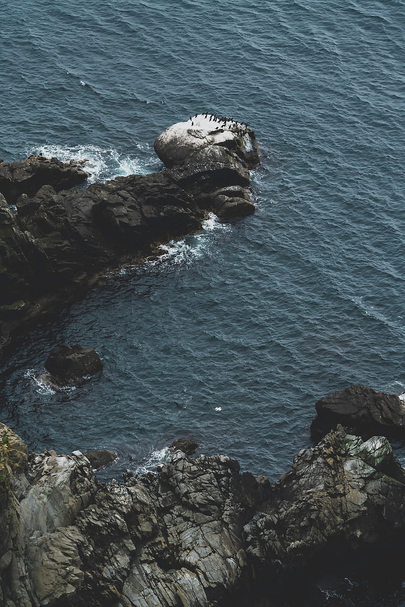 rocks, water, aerial view, sea, coast, HD phone wallpaper
