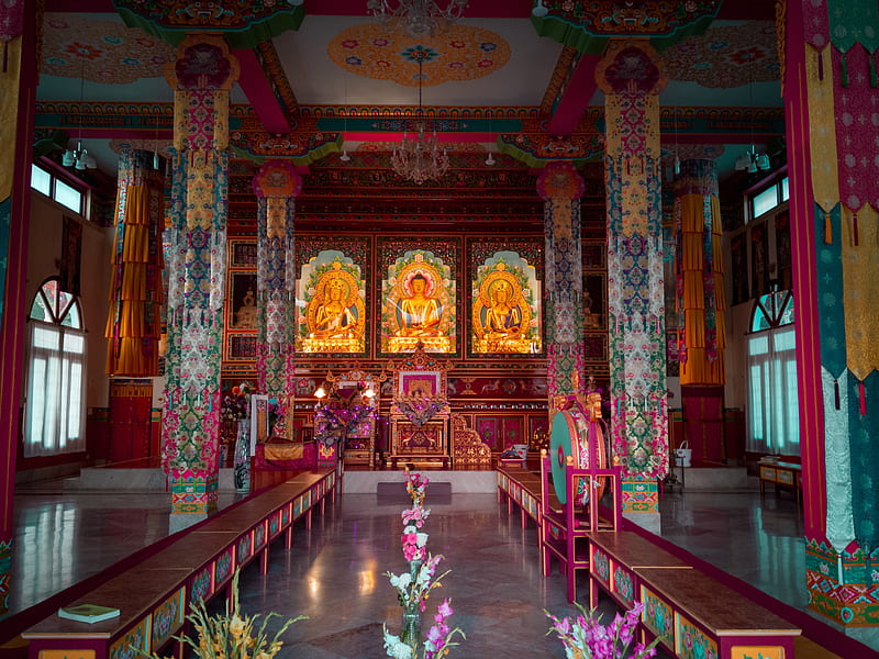 Monestry, bonito, buddha, colorful, interior, graphy, temple, HD wallpaper