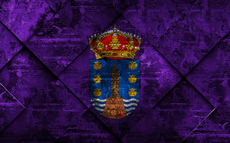 Flag of Corunna grunge art, rhombus grunge texture, spanish province, Corunna flag, Spain, national symbols, Corunna, provinces of Spain, creative art, HD wallpaper