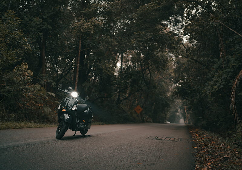 scooter, bike, black, headlight, light, road, HD wallpaper