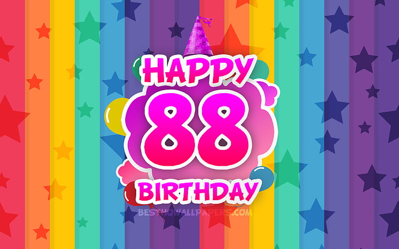 Happy 88th birtay, colorful clouds Birtay concept, rainbow background, Happy 88 Years Birtay, creative 3D letters, 88th Birtay, Birtay Party, 88th Birtay Party, HD wallpaper