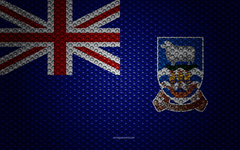 Flag of Falkland Islands creative art, metal mesh texture, Falkland Islands flag, national symbol, Falkland Islands, South America, flags of South America countries, HD wallpaper