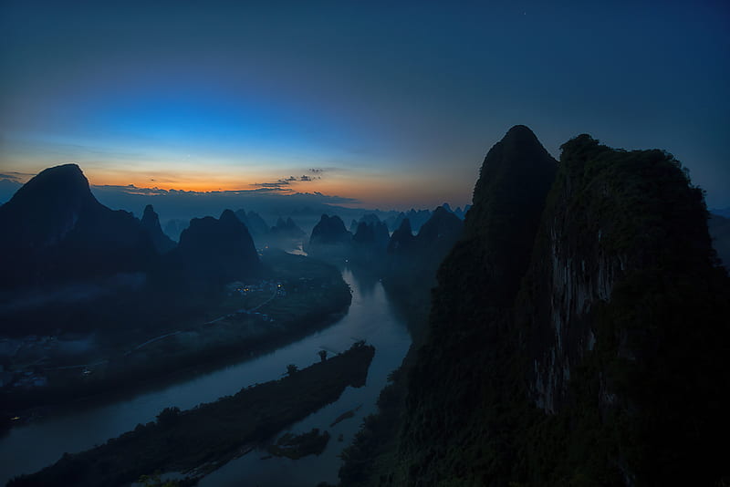 Sunrise On The Li River , river, sunrise, nature, HD wallpaper