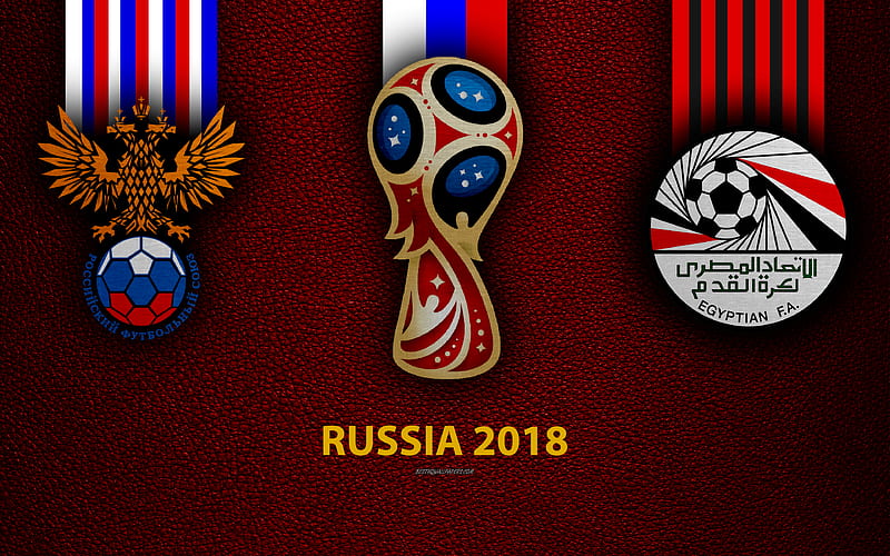 Russia vs Egypt football, logos, 2018 FIFA World Cup, Russia 2018, burgundy leather texture, Russia 2018 logo, cup, Russia, Egypt, national teams, football game, HD wallpaper