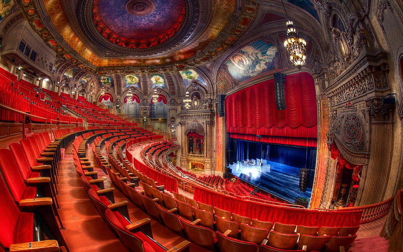 marvelous ornate theater, seats, stage, ornate, theater, HD wallpaper