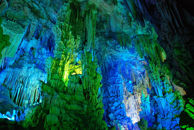 Reed Flute Cave in China, Caves, China, Caverns, Rocks, Nature, HD wallpaper