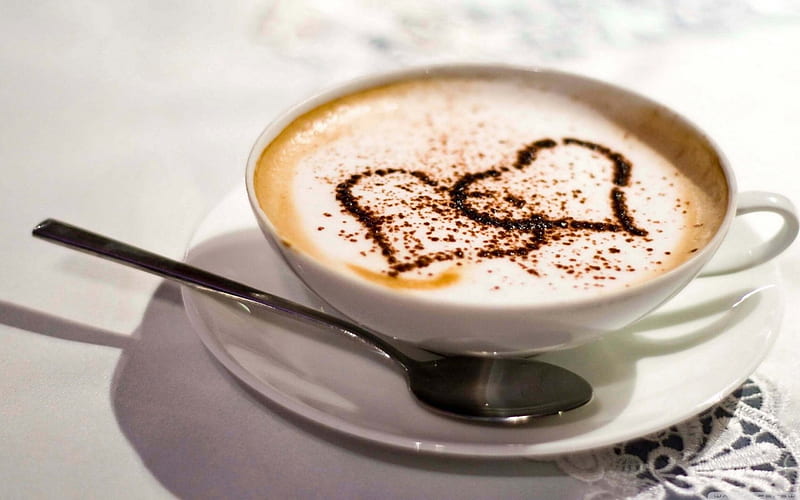 coffee love, cup, coffee, spoon, love, HD wallpaper