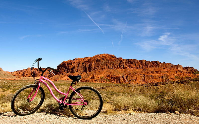 Pink Bike @ The Canyons, bike, canyons, pink, view, HD wallpaper