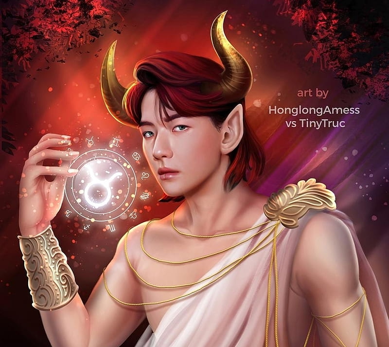 Zodiac ~ Taurus, fantasy, man, red, tinytruc, taurus, zodiac, HD wallpaper