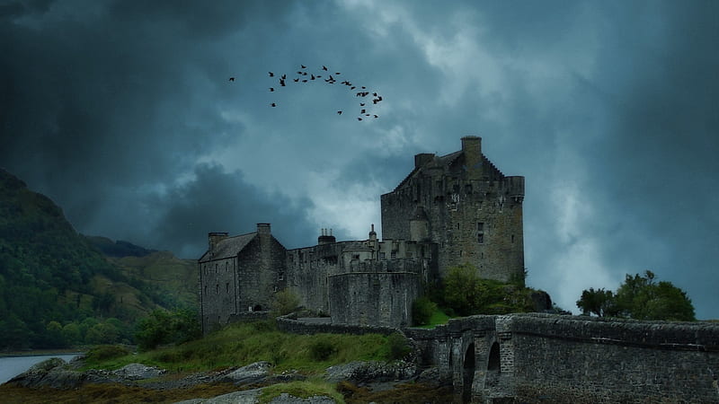 Eilean Donan castle scotland, medieval, clouds, castle, storm, old, HD wallpaper