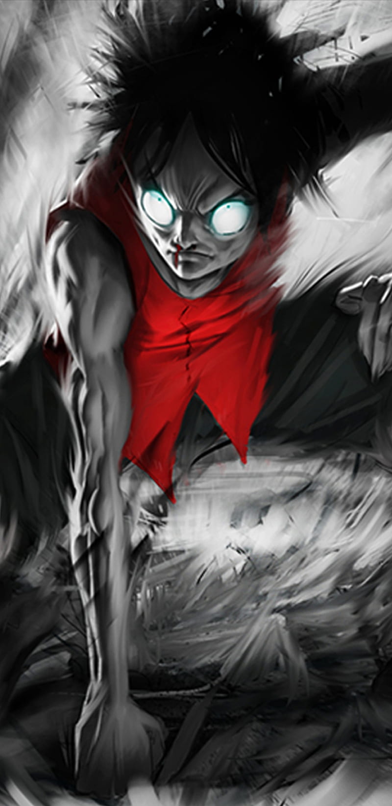 One Piece angry, anime, black, blue, eyes, gray, red, ruffy, HD phone wallpaper