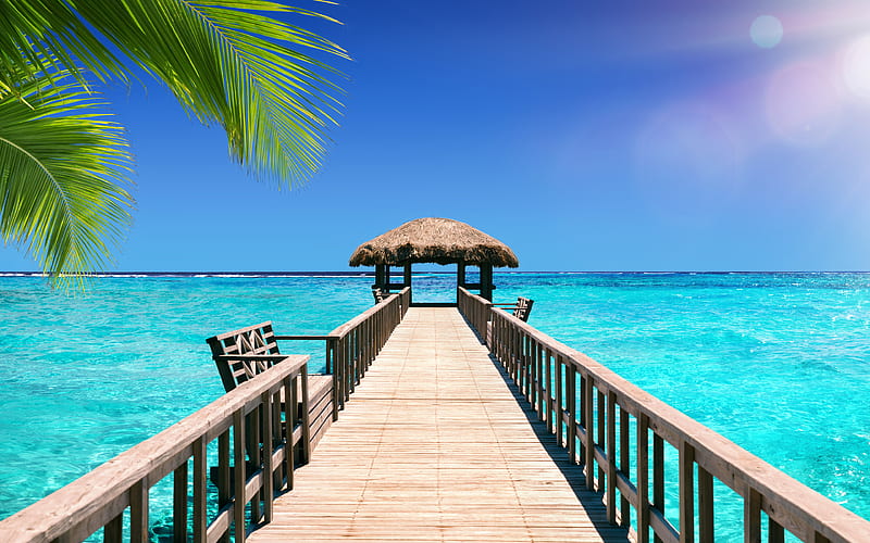 Bora Bora, ocean, bungalow, azure lagoon, waves, travel, vacation, tropical islands, HD wallpaper