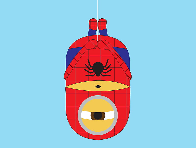 Spiderman Minion, cute, down, man, spider, upside, web, HD wallpaper