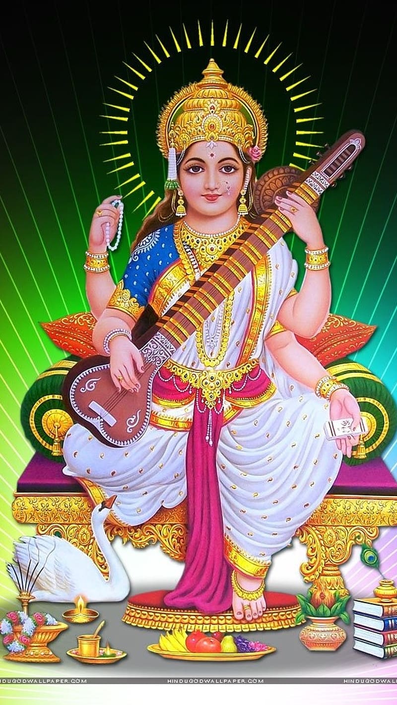 Hindu God, Goddess Saraswati With Colorful Background, colorful ...