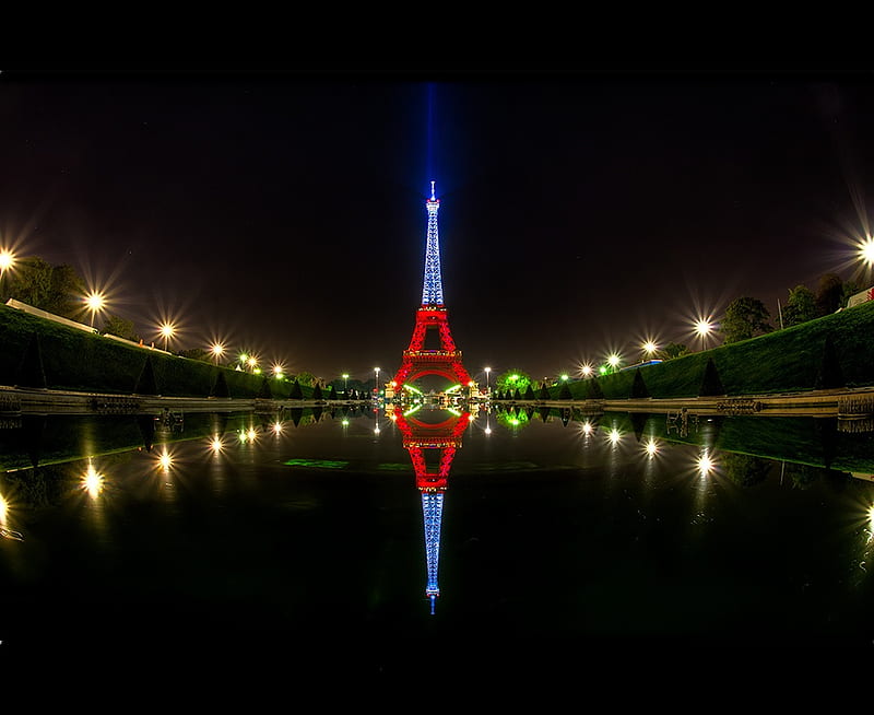 Tour Eiffel, red, sena, background, paris, bonito, magic, lights, graphy, monument, beauty, river, reflection, parisien, xiii, rivers, blue colors, places, black, abstract, water, france, nights, popular, landscape, HD wallpaper