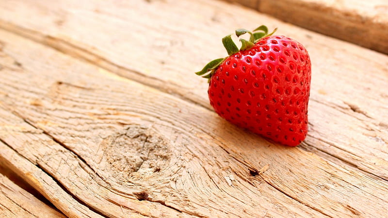 Strawberry, red berry, berry, brown, berries, strawberries, wood, HD wallpaper